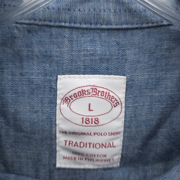 NWT BROOKS BROTHERS Chambray Shirt Traditional Fit 100% Cotton Indigo Blue LARGE - Picture 7 of 8
